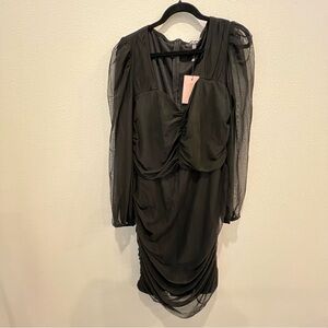 NWT Misguided Mesh Rushed Mini Dress Size 18 Bodycon Little Black Dress